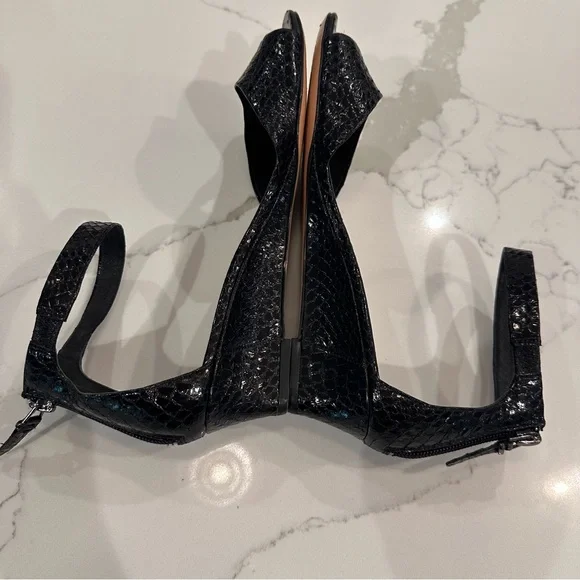 Via Spiga Womens Open Toe Ankle Strap Wedge Sandals Size 8 Black Snake Leather - Picture 8 of 13